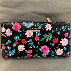 Kate Spade Black Floral Cameron Street Jardin Bi-fold Wallet